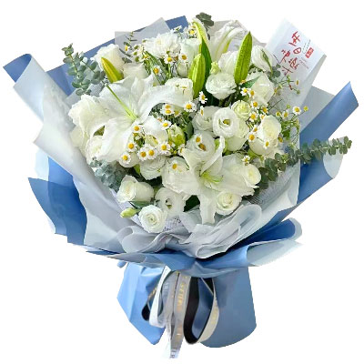 庆阳11朵白玫瑰桔梗百合，爱永恒不息