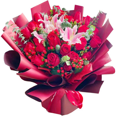 庆阳22朵红玫瑰百合，爱的火焰