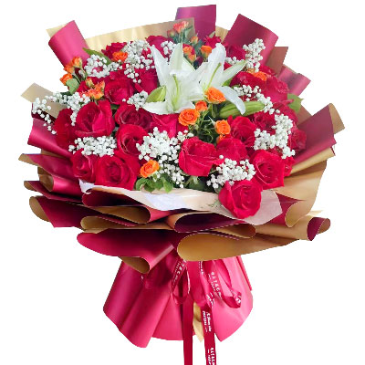 庆阳33朵红玫瑰百合，爱如同花般绽放